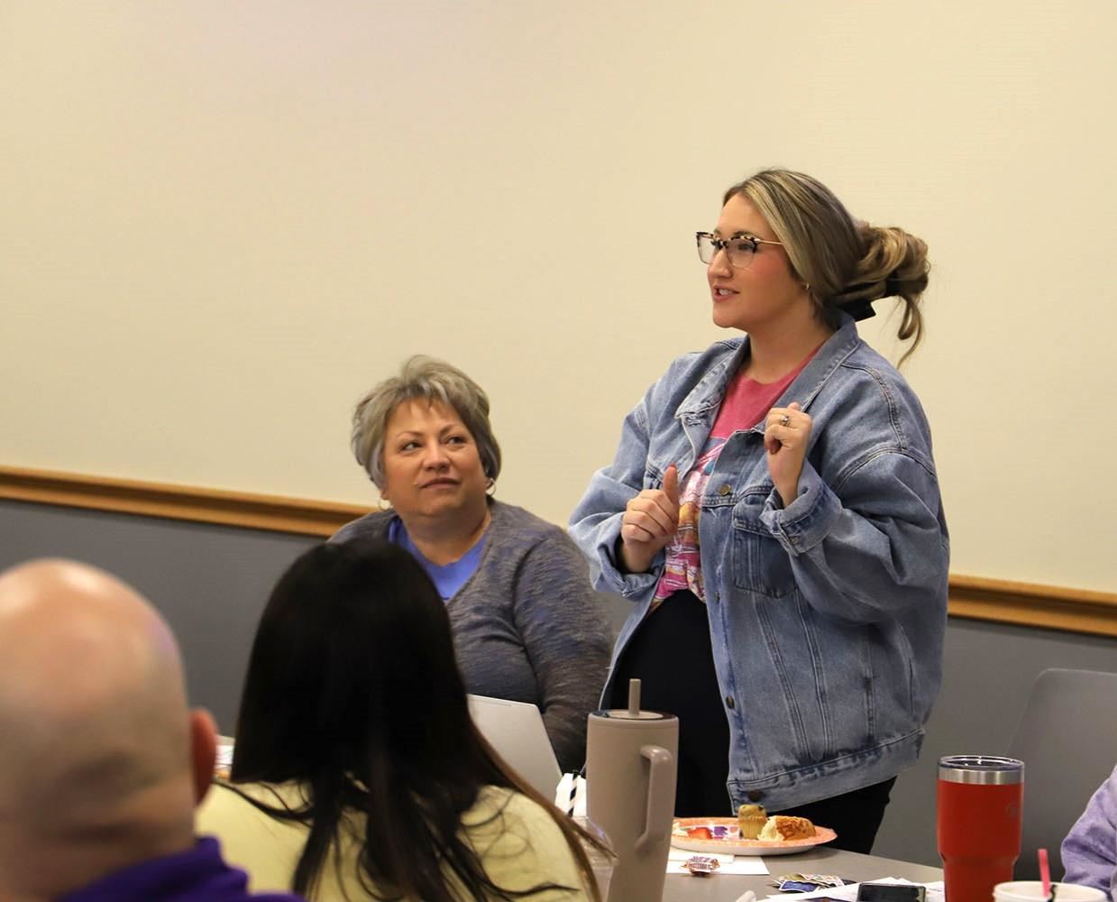 Ali Garrett, Engleman Elementary Counselor, shares with group at the GIPS Mental Health Summit.